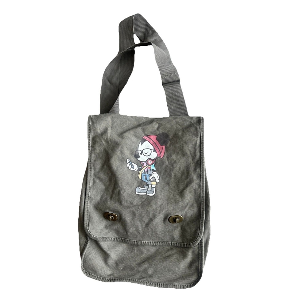 Disney WonderGround Gallery Hipster Mickey Mouse Messenger Bag Khaki Green